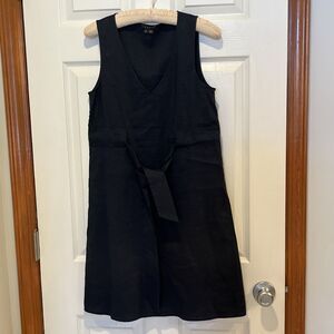 Theory Sleeveless Linen  Viscose Dress V-Neck Tied Waist Navy Blue Size 2